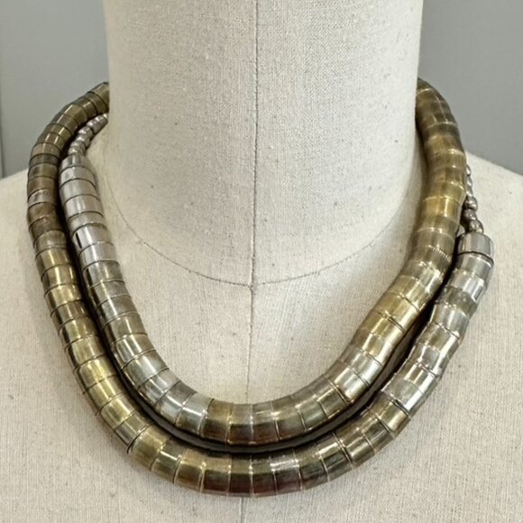 Vintage Bendable Snake Necklace 31" Mixed Metal Bold Statement Layering Art boho - Picture 3 of 7